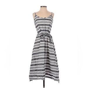 Grey & White Striped Midi Dress with Geometric Pattern